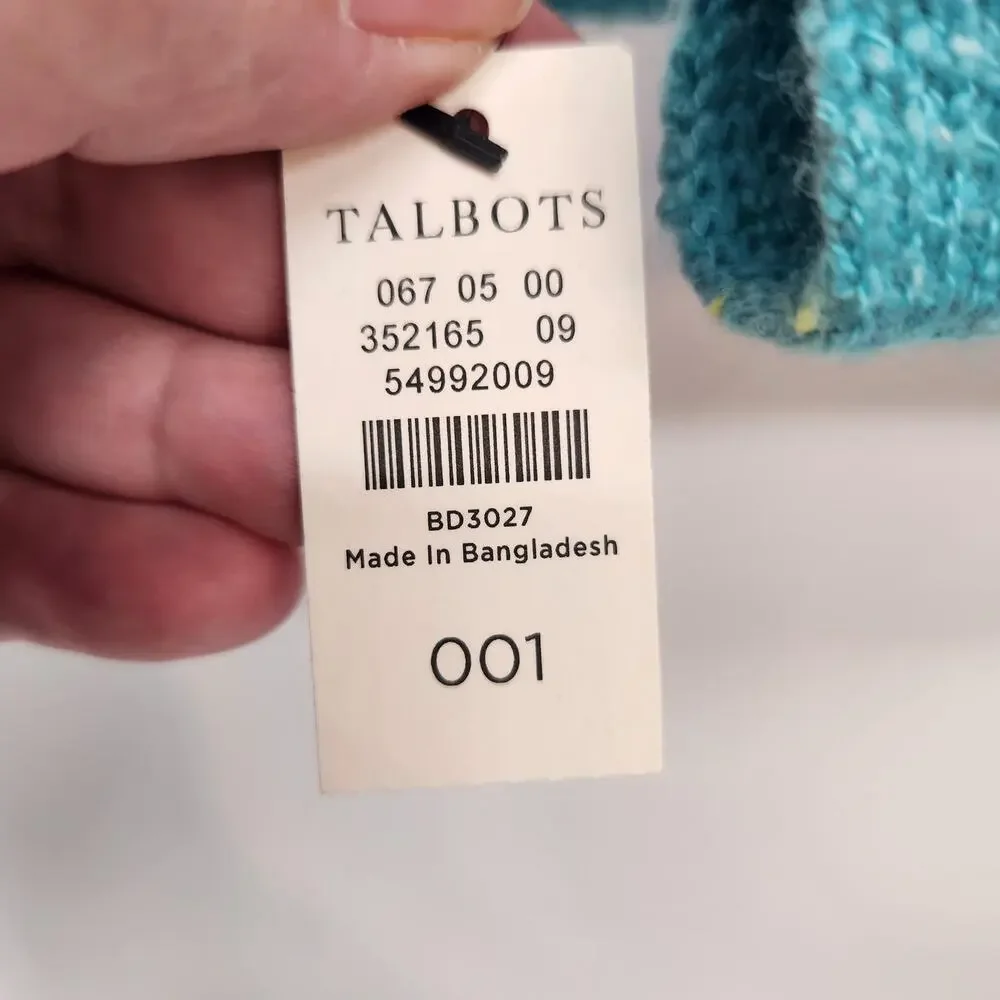 NWT Talbots Turquoise Flecked Cotton Cable Knit Long‎ Sweater Rectangle Scarf OS